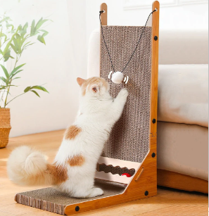 Wood Cat Scratcher - Funny Cat with Corrugated Base (Set)